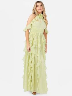 Anaya With Love Cold Shoulder Ruffle Corsage Maxi Dress, Spring Green, Spring Green
