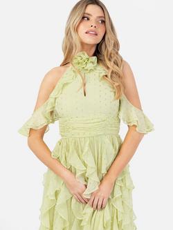 Anaya With Love Cold Shoulder Ruffle Corsage Maxi Dress, Spring Green - view 2, Spring Green