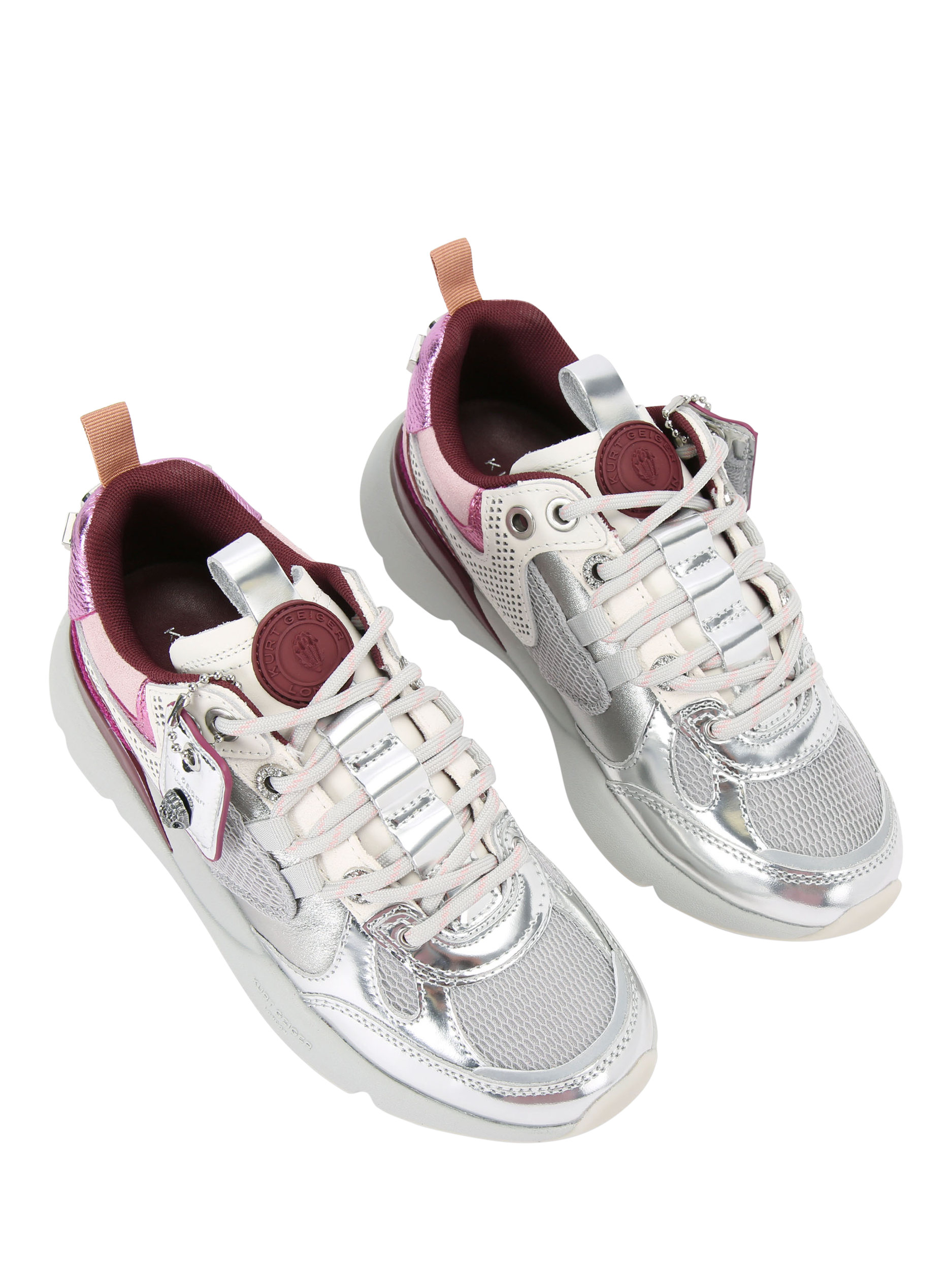 Product image 2 of 4, which shows Kurt Geiger London Kurt Runner Trainers, Silver/Pink, 3