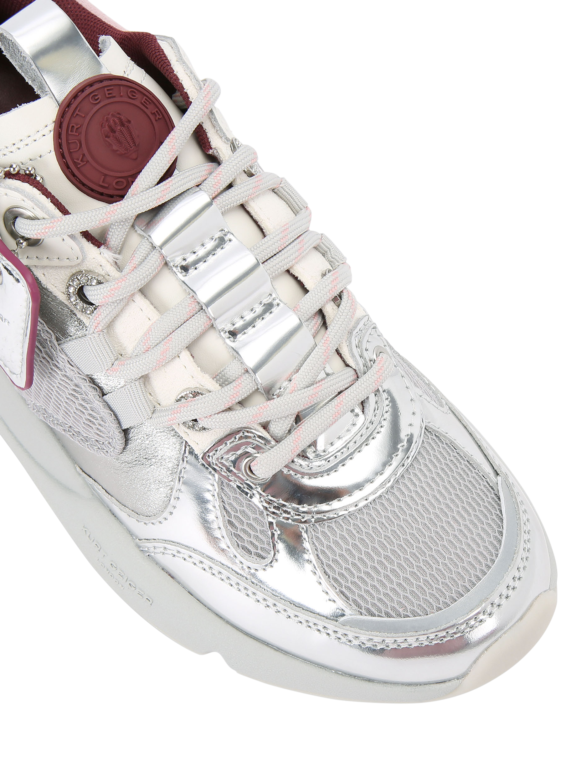 Product image 4 of 4, which shows Kurt Geiger London Kurt Runner Trainers, Silver/Pink, 3
