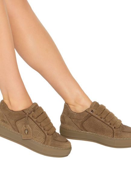 Kurt Geiger London Southbank Tag Suede Trainers, Camel - view 2, Camel