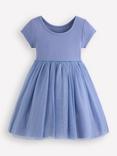 Mini Boden Kids' Ami Cotton Blend Applique Tulle Dress, Pale Blue Chicks