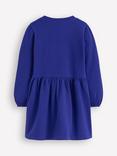 Mini Boden Kids' Cotton Long Sleeved Floral Applique Dress, Blue Flowers