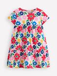 Mini Boden Kids' Ariel Cotton Short Sleeved Dress, Multi Pop Flower