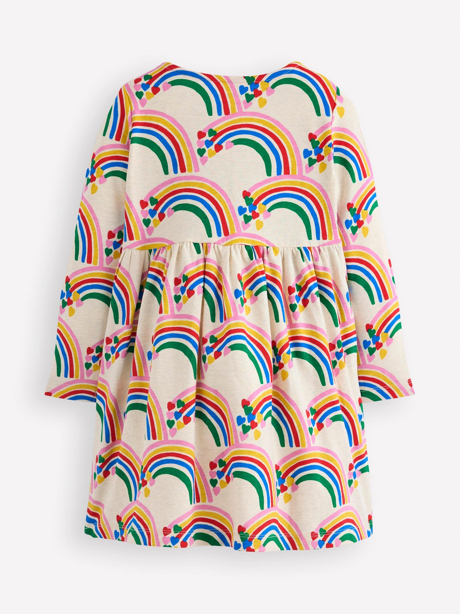 Product image 2 of 2, which shows Mini Boden Kids' Cotton Heart Pocket Dress, Oatmeal Hearts, 2-3 years