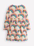 Mini Boden Kids' Cotton Heart Pocket Dress, Oatmeal Hearts