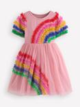 Mini Boden Kids' Short Sleeved Ruffle Tulle Dress, Zephyr Rainbow