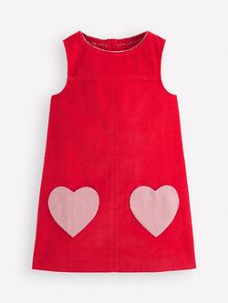 Mini Boden Corduroy Saffy Sleeveless Cord Pinafore Dress, Poppy Red, Poppy Red