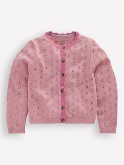 Mini Boden Everyday Cotton Scalloped Button Cardigan, Vintage Pink, Vintage Pink