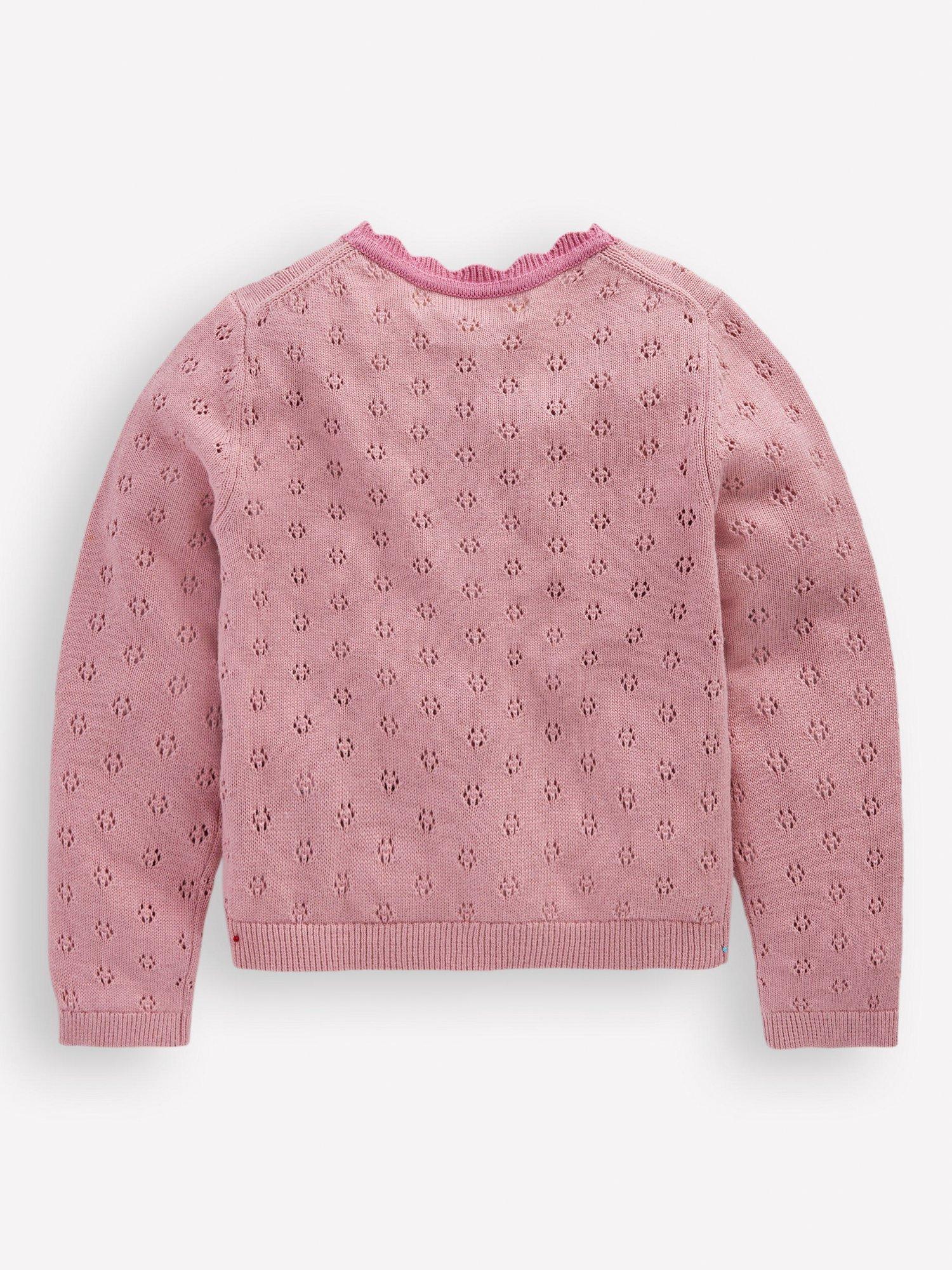 Product image 2 of 2, which shows Mini Boden Everyday Cotton Scalloped Button Cardigan, Vintage Pink, 2-3 years