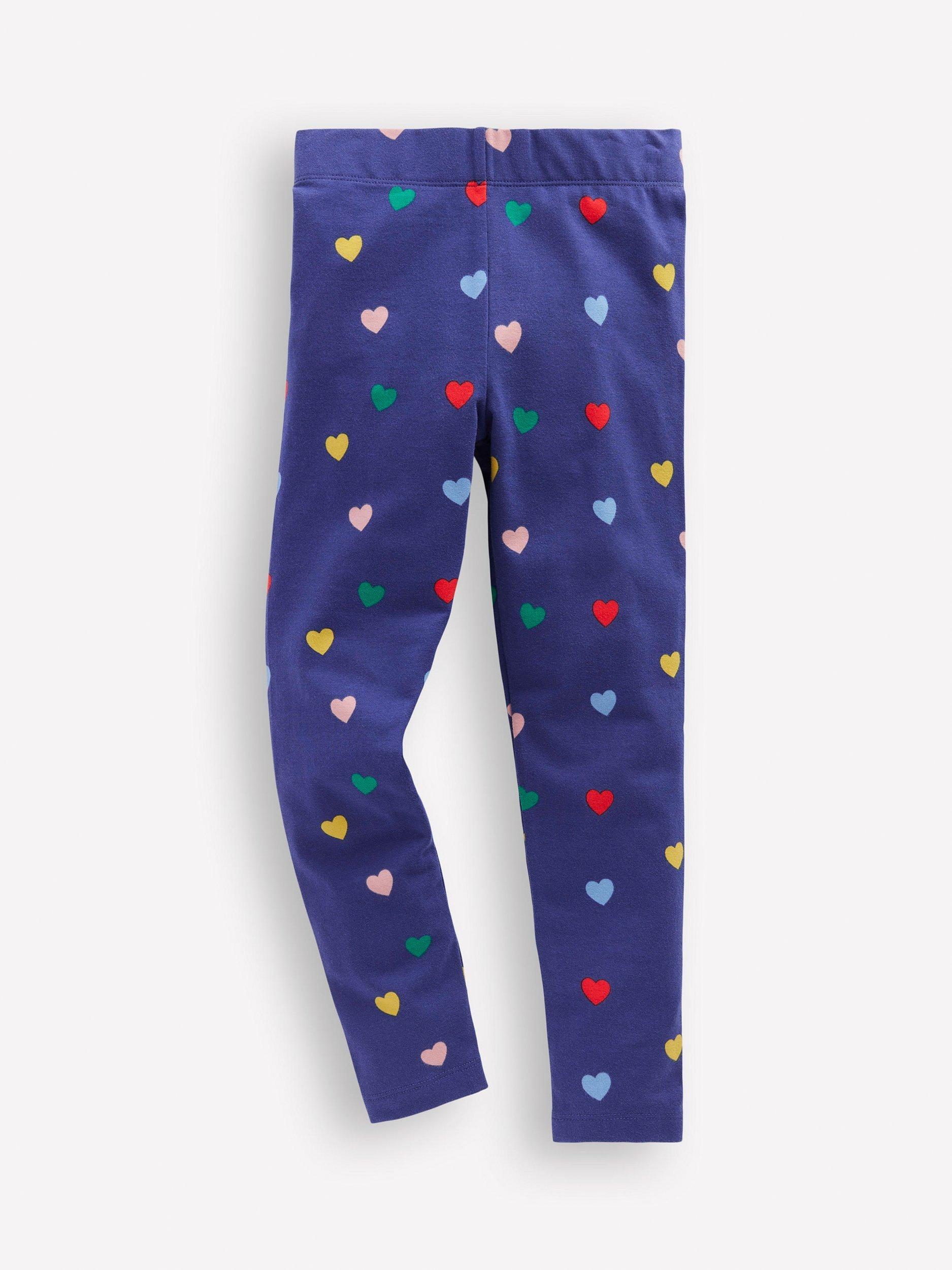 Mini Boden Kids' Cotton Printed Leggings, Blue Multi Hearts