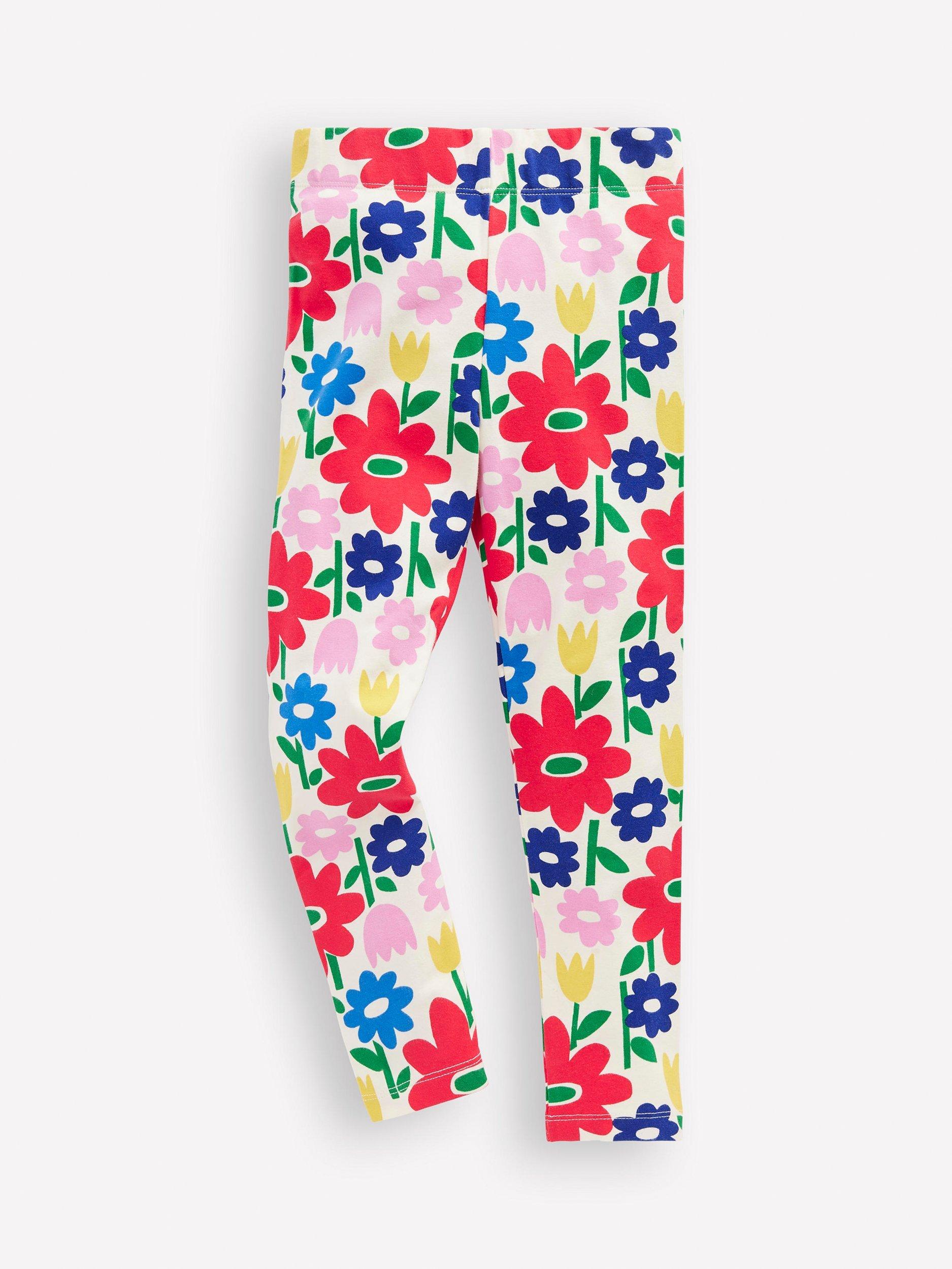 Product image 1 of 2, which shows Mini Boden Kids' Cotton Printed Leggings, Multi Pop Flower, 2-3 years