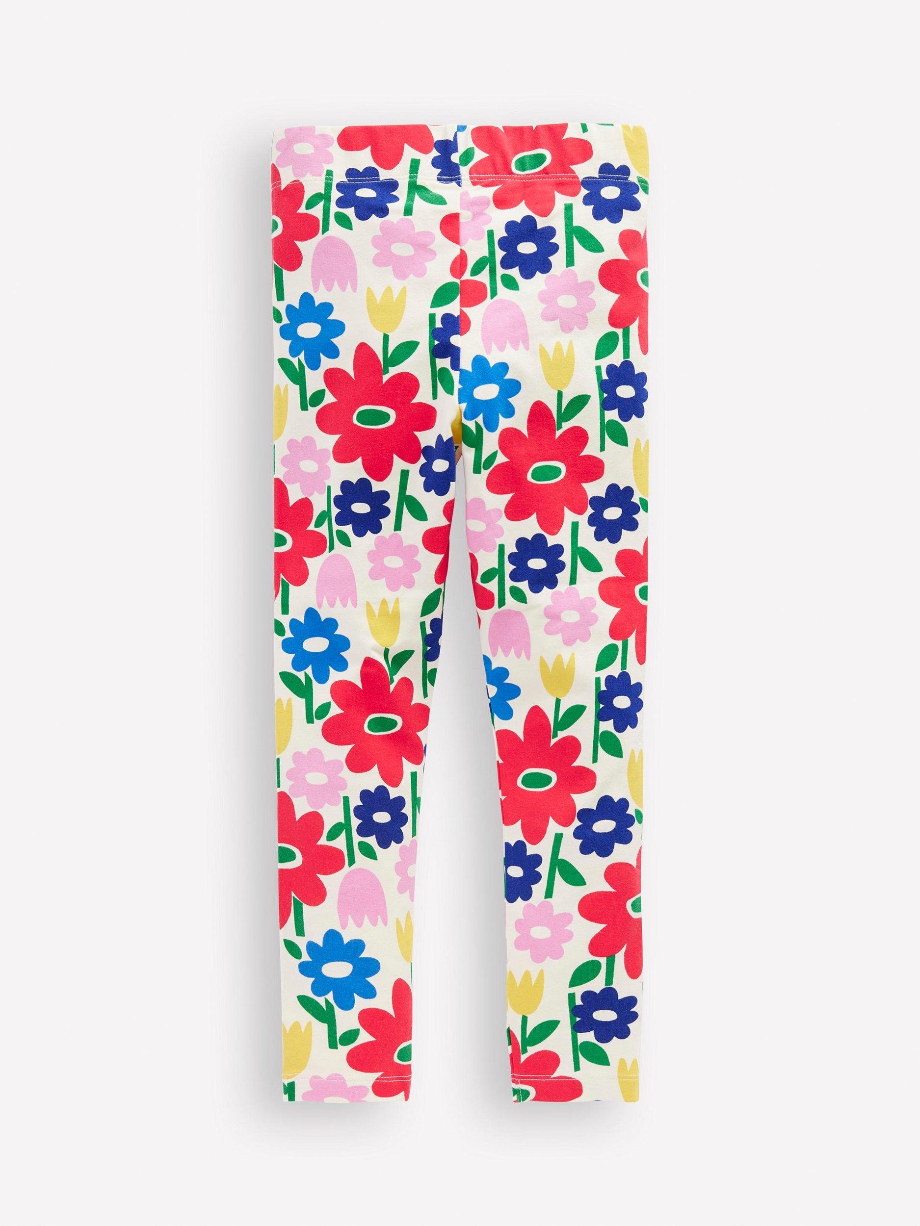 Product image 2 of 2, which shows Mini Boden Kids' Cotton Printed Leggings, Multi Pop Flower, 2-3 years