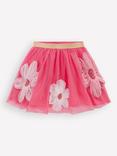 Mini Boden Kids' Floral Applique Tulle Skirt, Pink Flowers