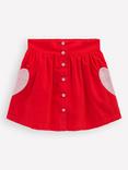 Mini Boden Kids' Cotton Button-Through Applique Skirt, Red Hearts