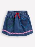 Mini Boden Kids' Drawstring Ric Rac Skirt, Mid Vintage Denim