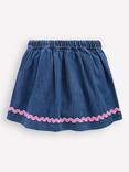 Mini Boden Kids' Drawstring Ric Rac Skirt, Mid Vintage Denim
