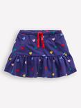 Mini Boden Kids' Cotton Tiered Jersey Drawstring Skirt, Blue Multi Hearts