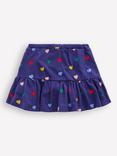 Mini Boden Kids' Cotton Tiered Jersey Drawstring Skirt, Blue Multi Hearts