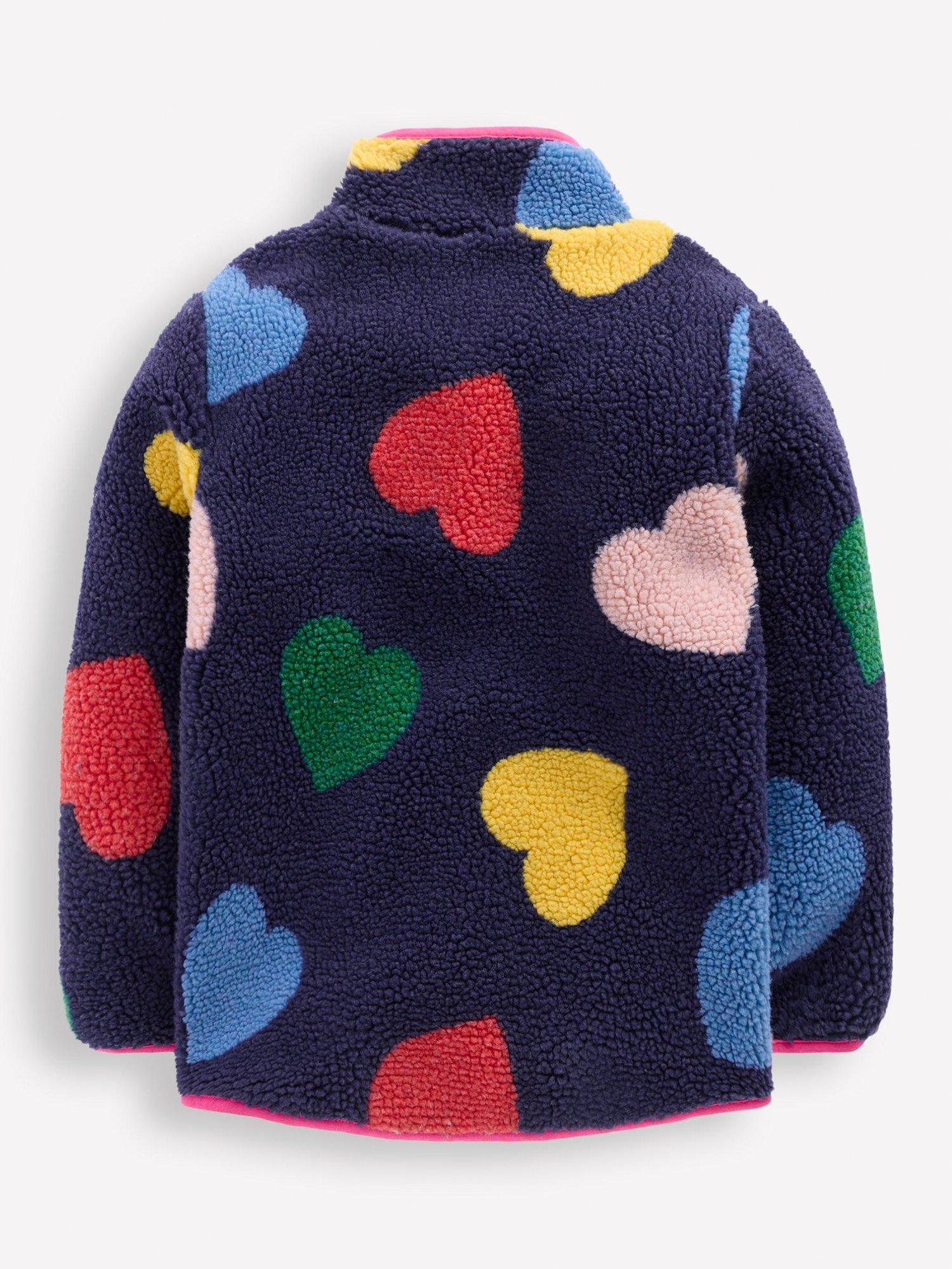 Product image 2 of 2, which shows Mini Boden Kids' Eden Borg Zip Jacket, Blue Multi Hearts, 10-11 years