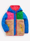 Mini Boden Janie Borg Panelled Jacket, Colour Block/Multi