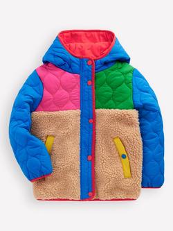 Mini Boden Janie Borg Panelled Jacket, Colour Block/Multi, Colour Block/Multi