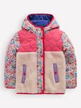 Mini Boden Janie Borg Panelled Jacket, Rose Pink Flowerbed