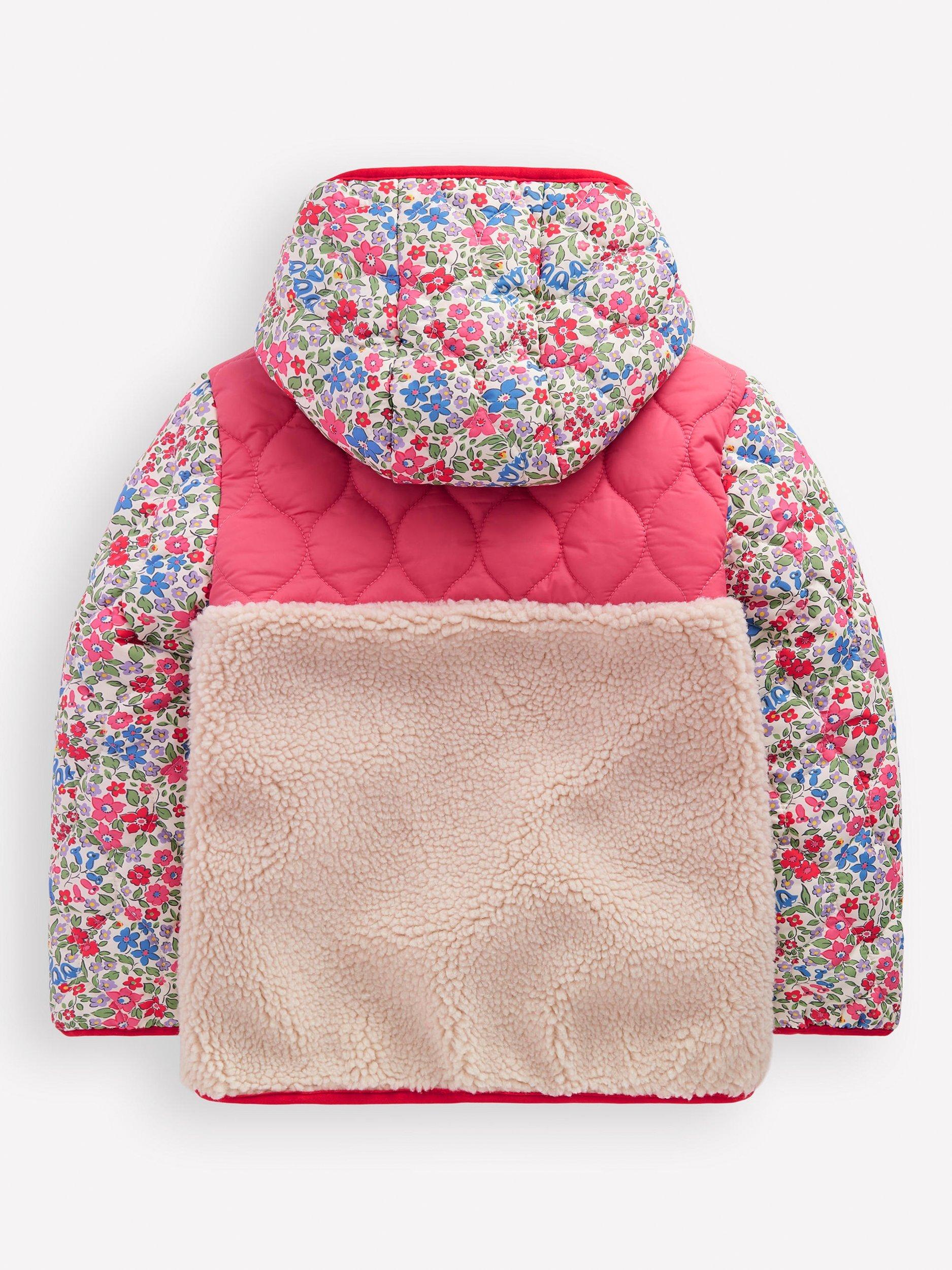 Product image 2 of 2, which shows Mini Boden Janie Borg Panelled Jacket, Rose Pink Flowerbed, 10-11 years