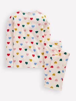 Mini Boden Kids' Cotton Long Sleeved Pyjama Set, Milk Small Hearts - view 2, Milk Small Hearts