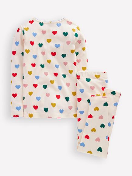 Mini Boden Kids' Cotton Long Sleeved Pyjama Set, Milk Small Hearts - view 2, Milk Small Hearts