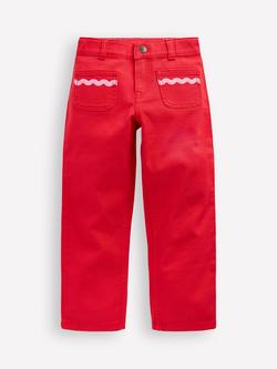 Mini Boden Kids' Cotton Patch Pocket Trousers, Poppy Red