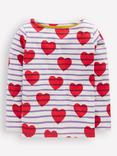 Mini Boden Kids' Cotton Ella Breton Long Sleeved Top, Stripe Hearts