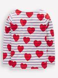 Mini Boden Kids' Cotton Ella Breton Long Sleeved Top, Stripe Hearts