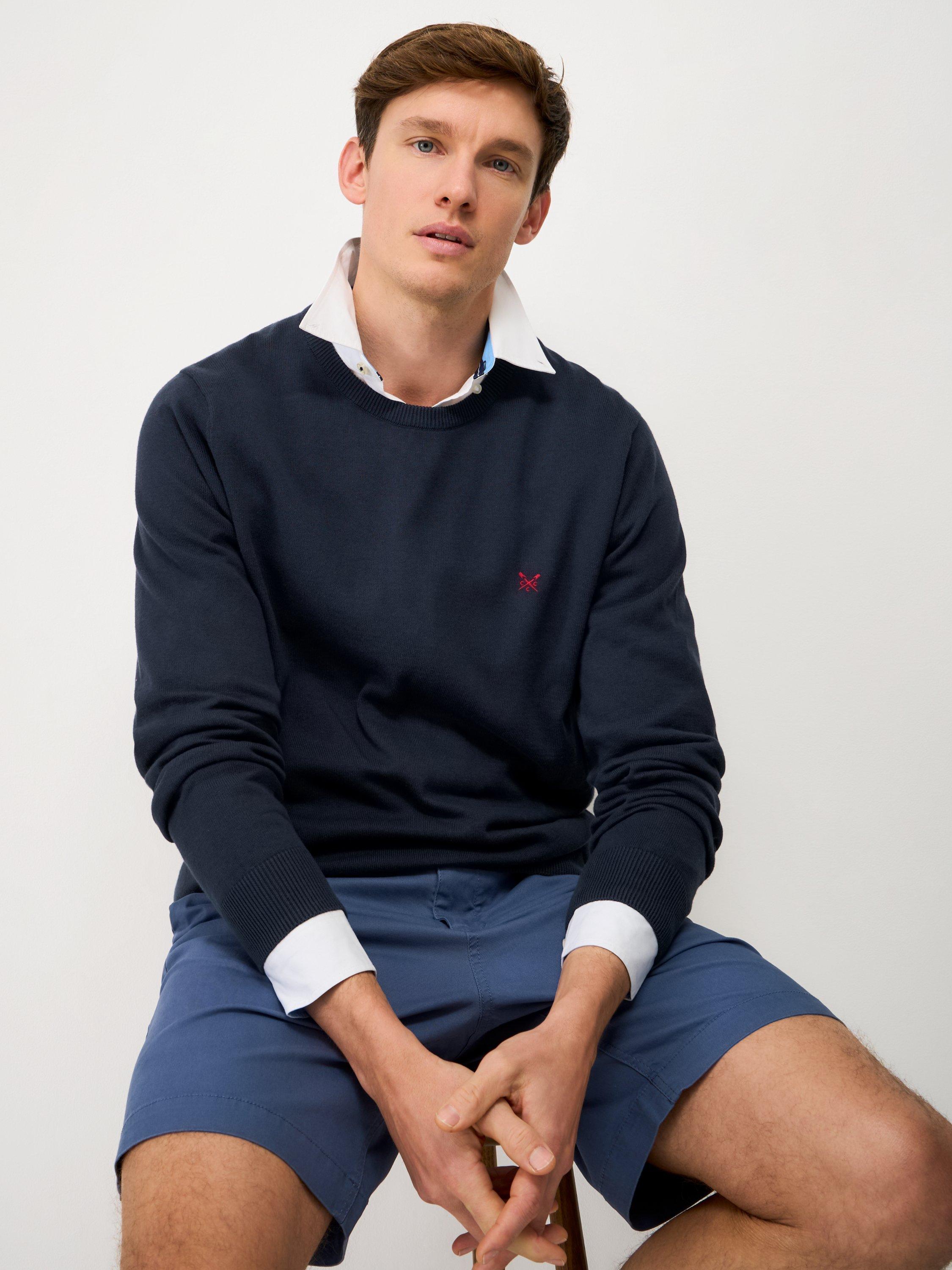 Product image 1 of 5, which shows Crew Clothing Cotton Crew Neck Jumper, Dark Blue, L