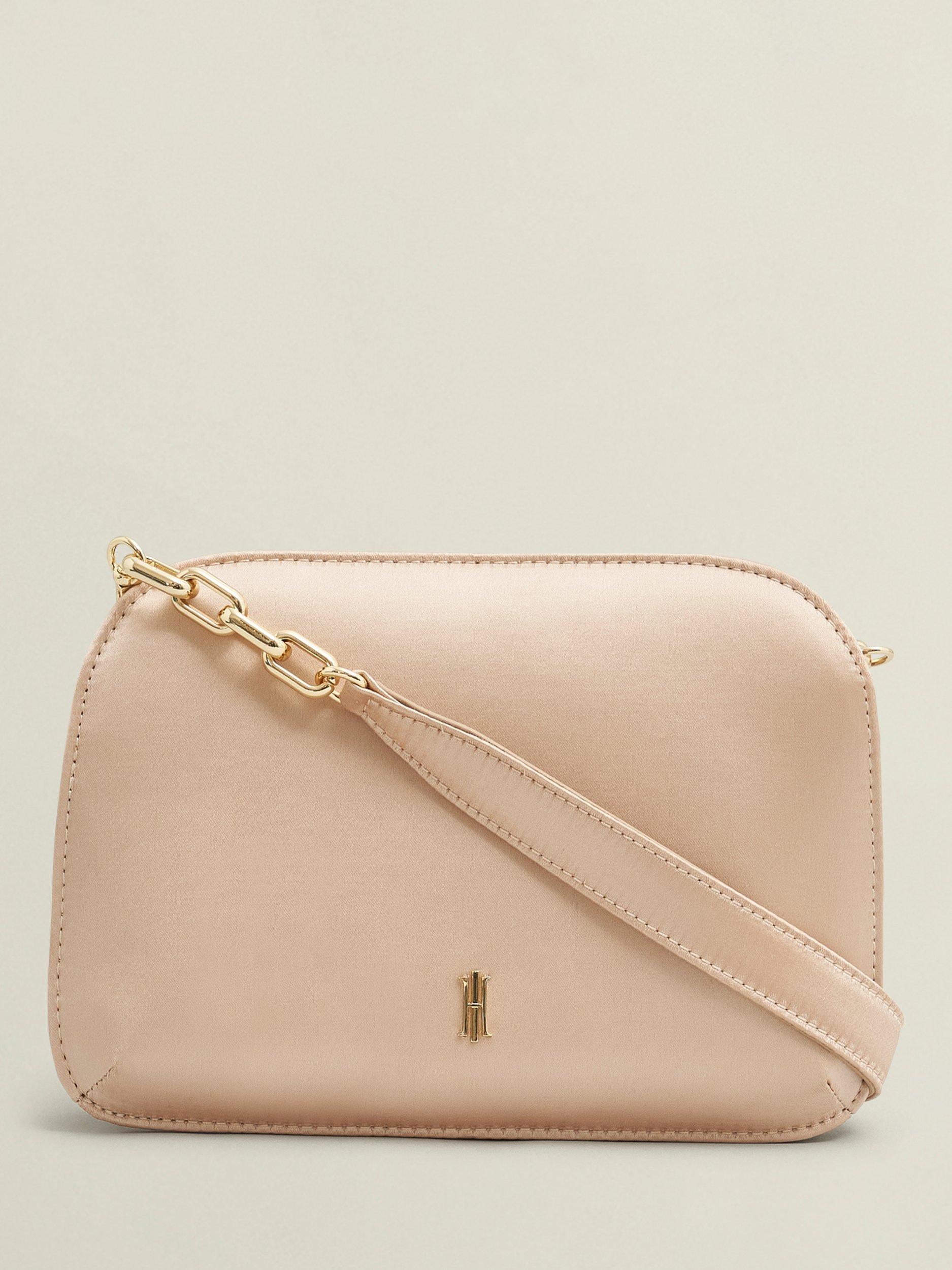 Product image 1 of 5, which shows Hobbs Milan Satin Clutch Bag, Warm Taupe