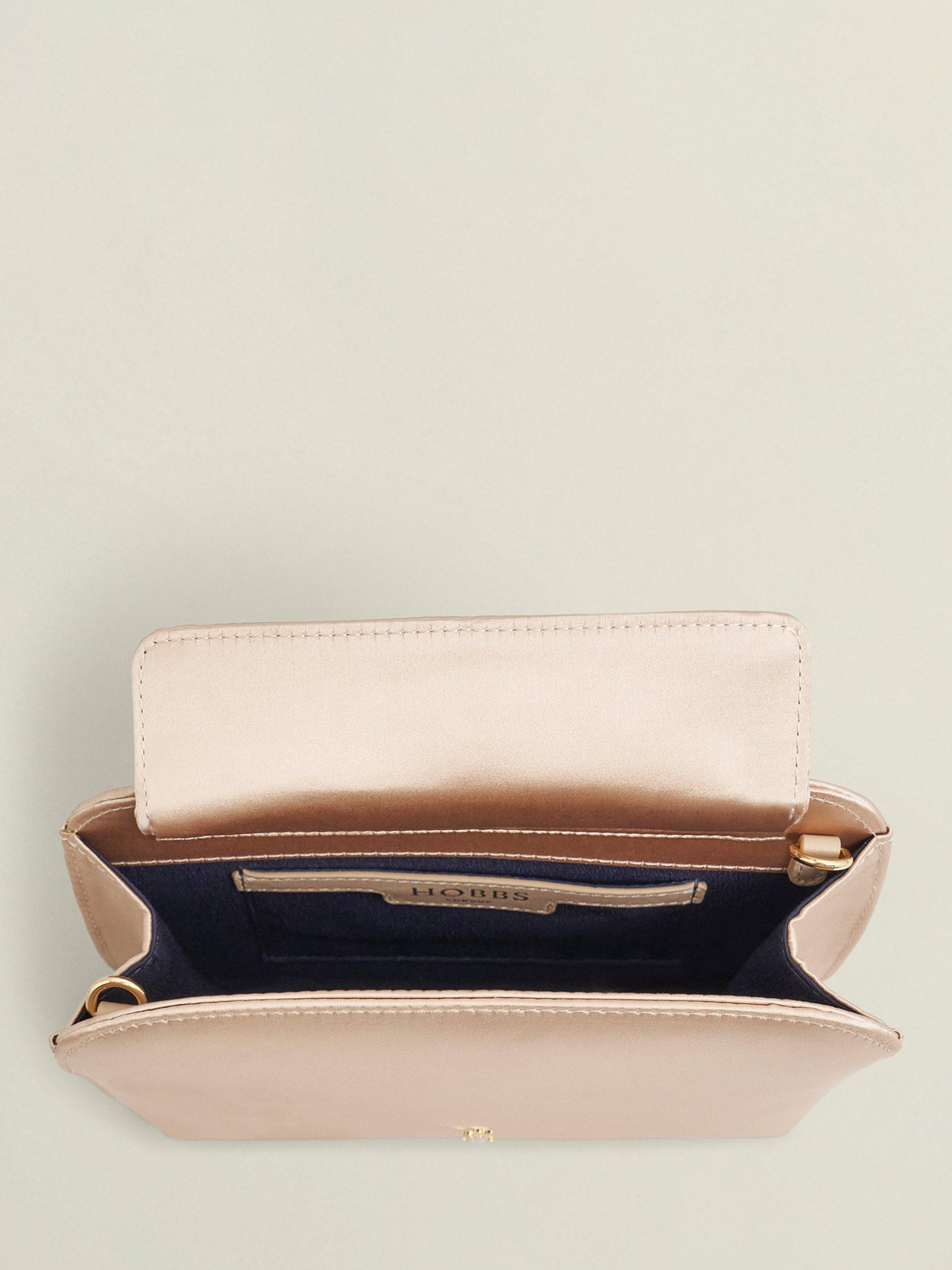 Product image 4 of 5, which shows Hobbs Milan Satin Clutch Bag, Warm Taupe