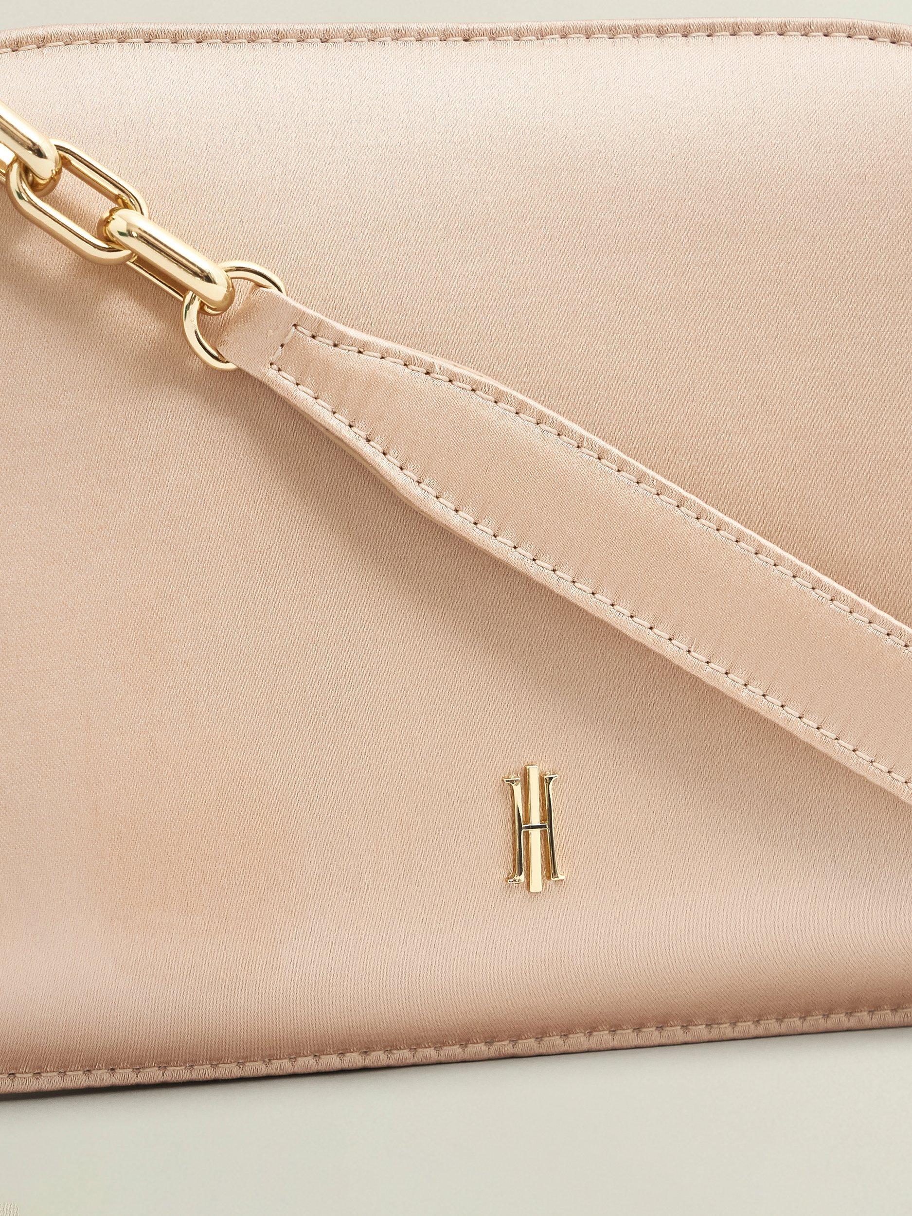 Product image 5 of 5, which shows Hobbs Milan Satin Clutch Bag, Warm Taupe