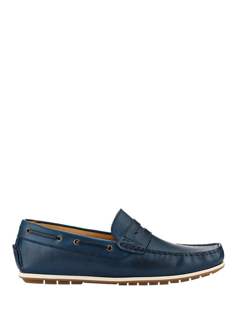 Product image 1 of 5, which shows Jones Bootmaker Parks Leather Maccasins, Navy, 6