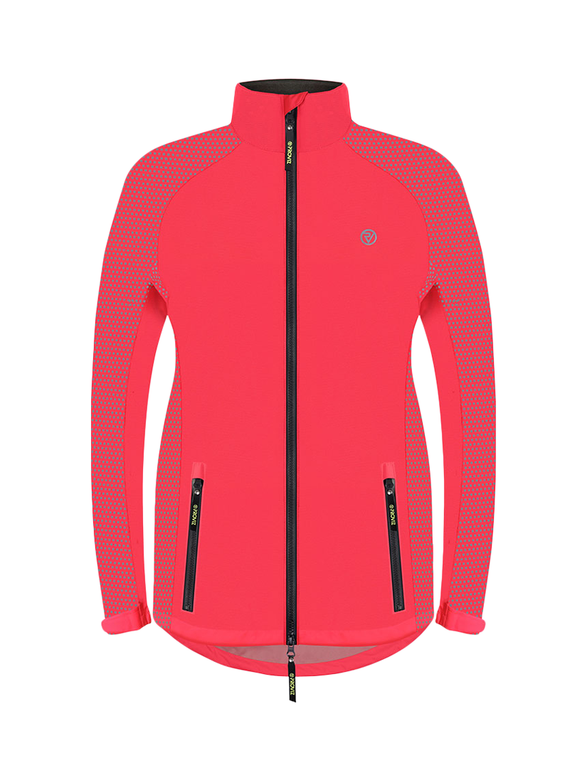 Product image 1 of 7, which shows Proviz Women's Solaris Waterproof Reflect 360 Cycling Jersey, Coral, 8