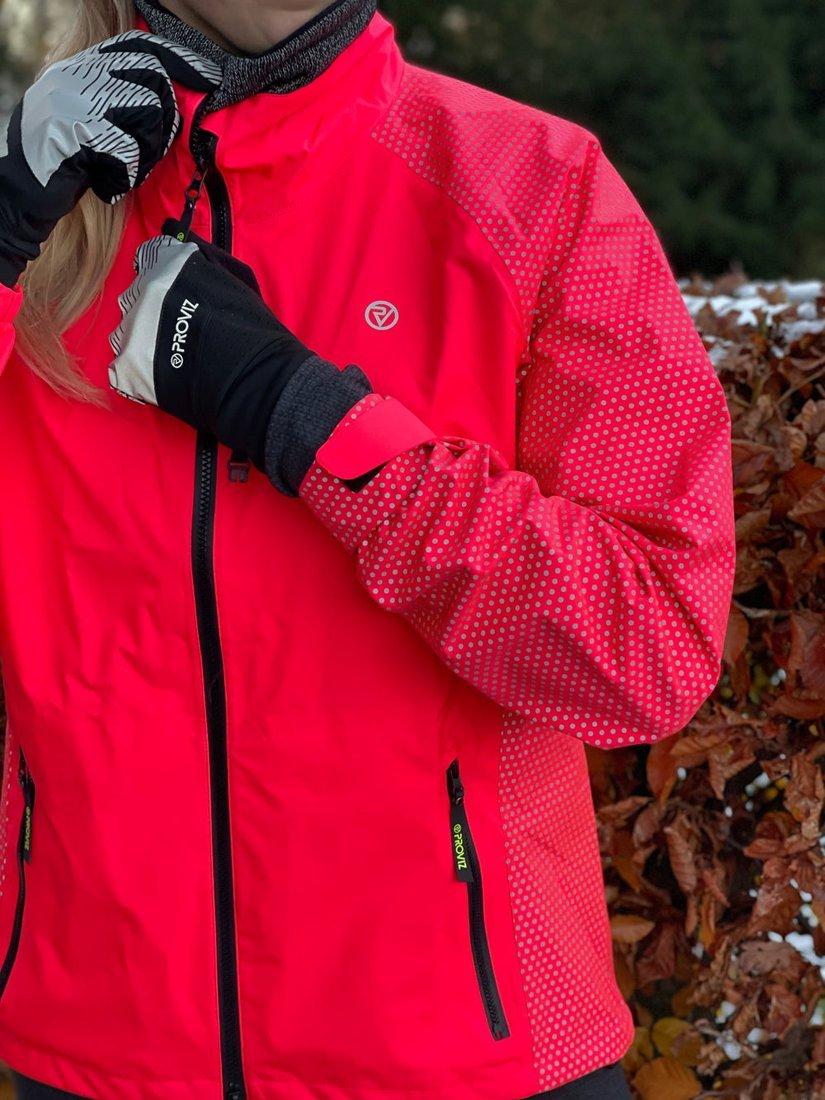 Product image 5 of 7, which shows Proviz Women's Solaris Waterproof Reflect 360 Cycling Jersey, Coral, 8