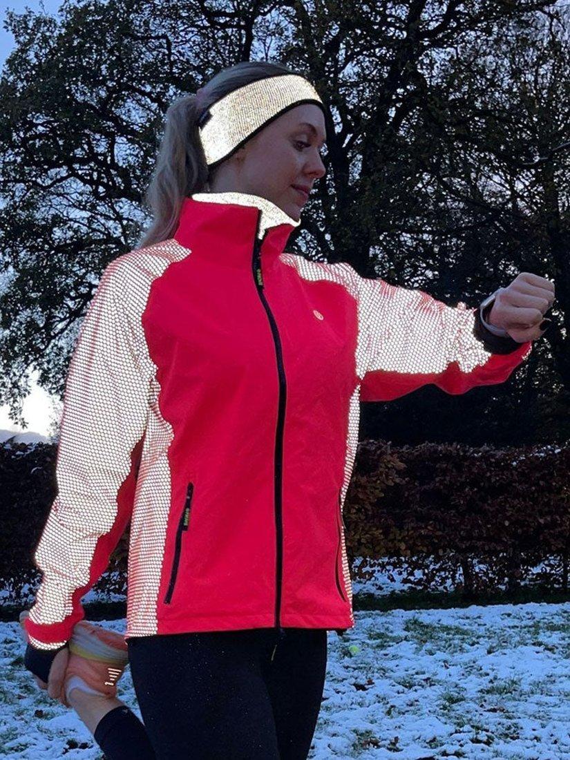 Product image 6 of 7, which shows Proviz Women's Solaris Waterproof Reflect 360 Cycling Jersey, Coral, 8