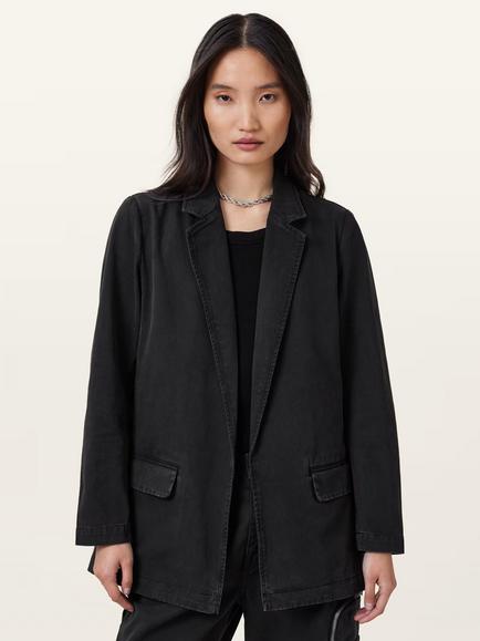 AllSaints Aleida Denim Blazer, Washed Black, Washed Black