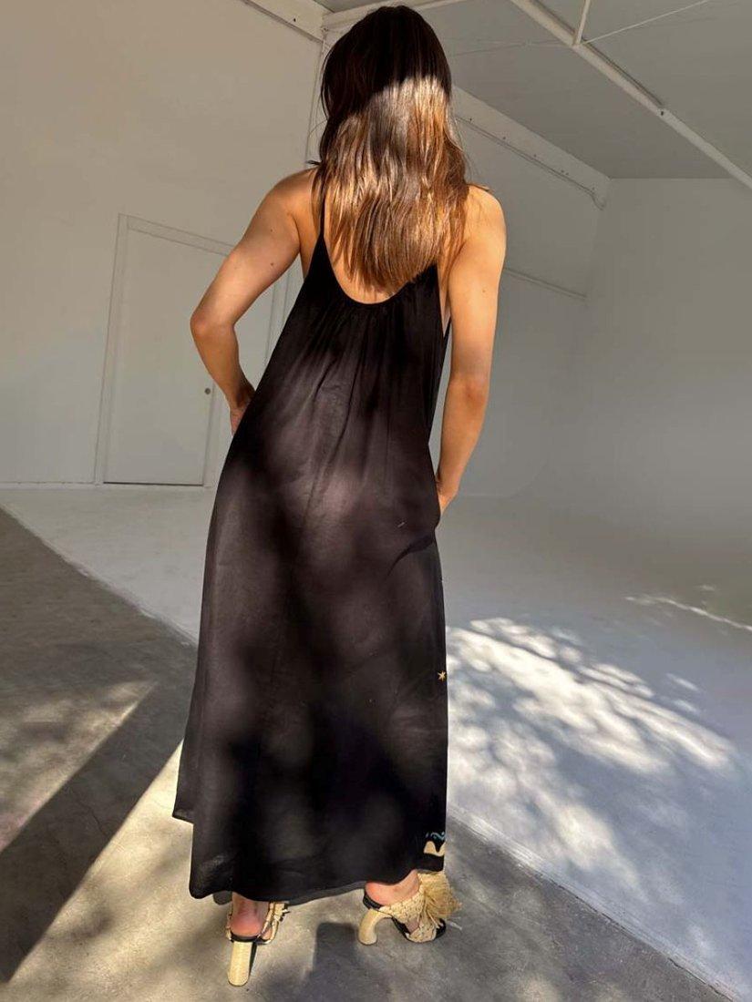 Product image 2 of 6, which shows Never Fully Dressed Low Back Rio Print Pocketed Maxi Dress, Black, 6