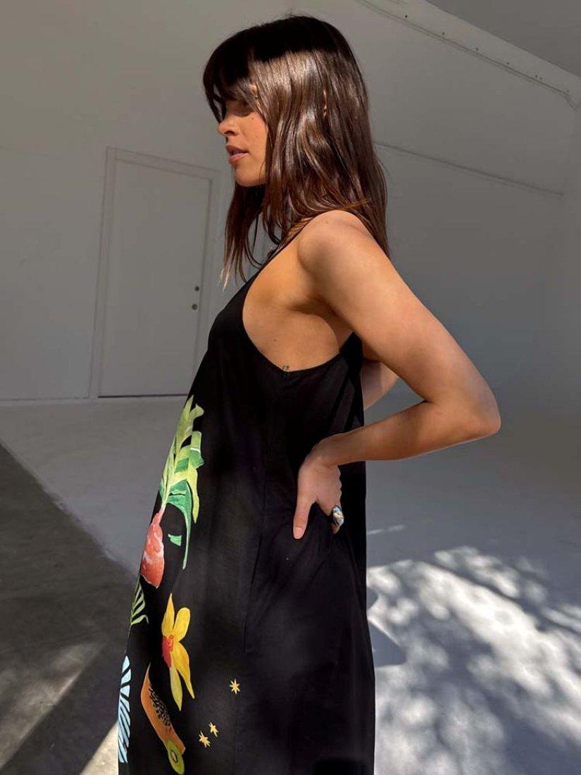 Product image 6 of 6, which shows Never Fully Dressed Low Back Rio Print Pocketed Maxi Dress, Black, 6