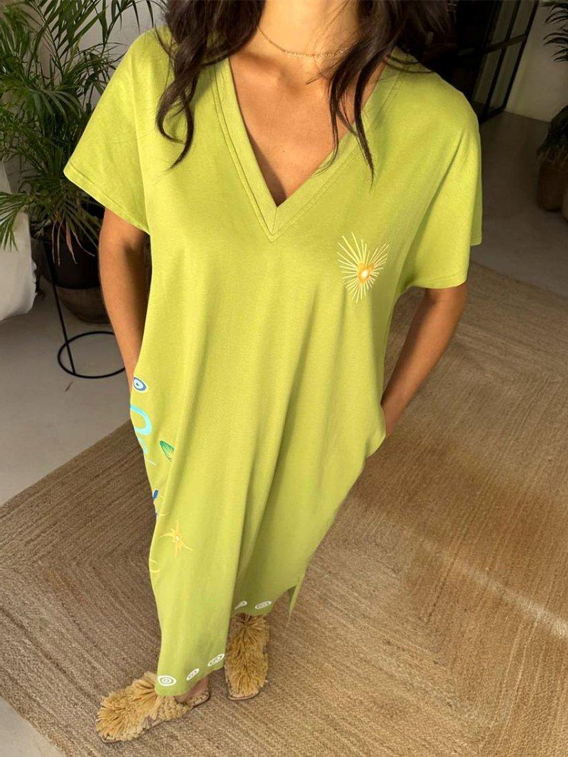 Product image 4 of 5, which shows Never Fully Dressed Charms Print Cotton Midi T-Shirt Dress, Olive, XS