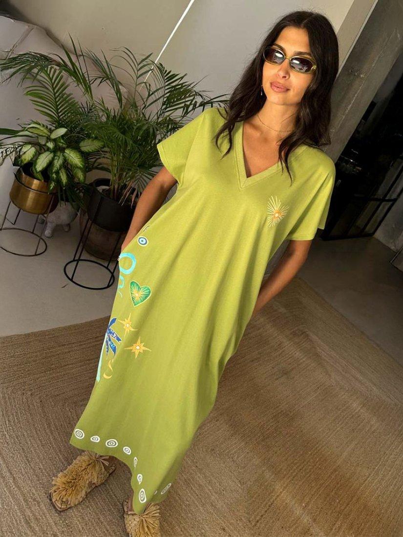 Product image 5 of 5, which shows Never Fully Dressed Charms Print Cotton Midi T-Shirt Dress, Olive, XS