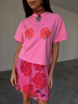 Never Fully Dressed Cotton Blend Floral Print T-Shirt, Pink, Pink