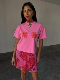 Never Fully Dressed Cotton Blend Floral Print T-Shirt, Pink - view 2, Pink