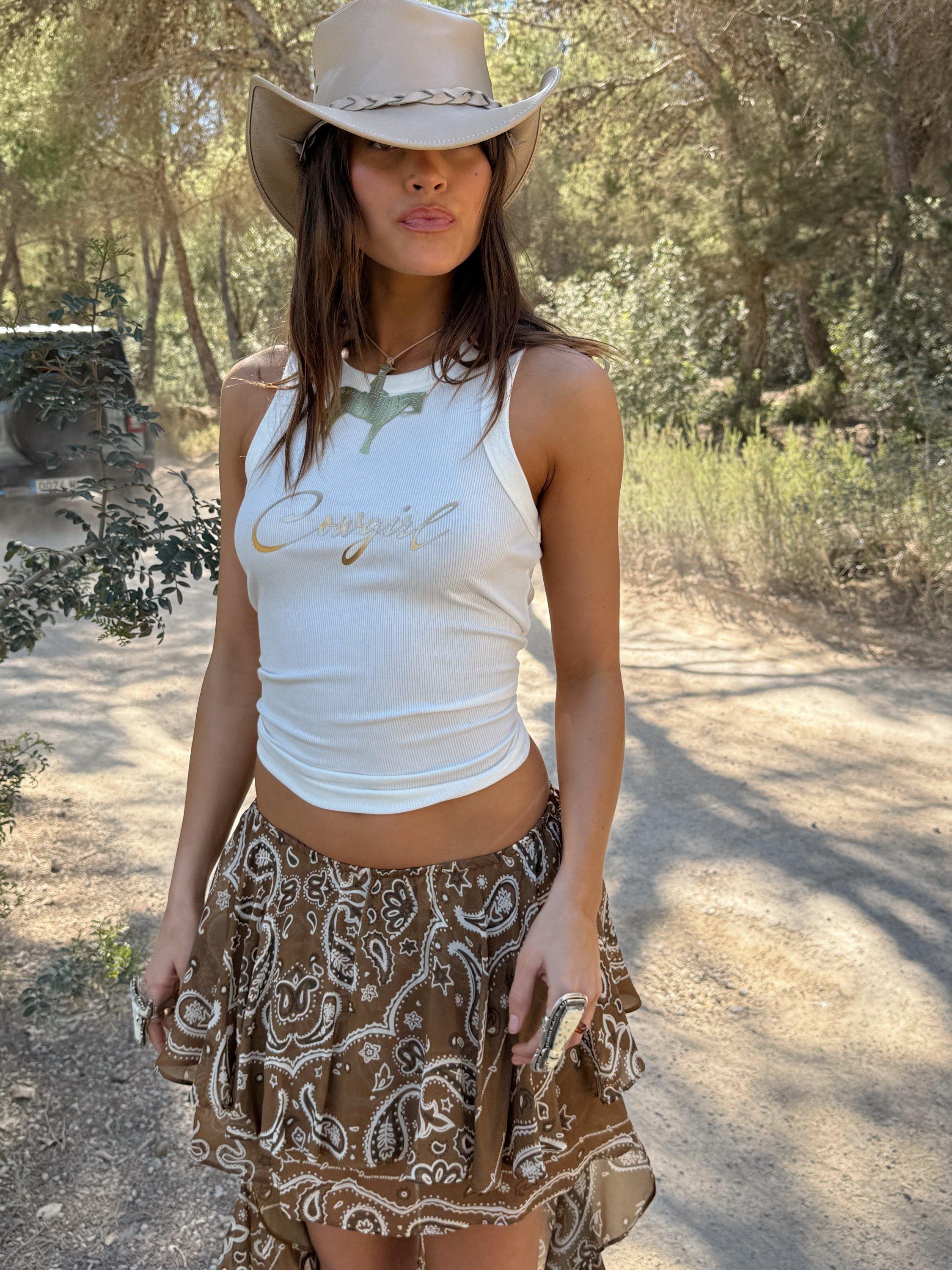 Product image 5 of 6, which shows Never Fully Dressed Cotton Blend Cowgirl Vest Top, White, XS
