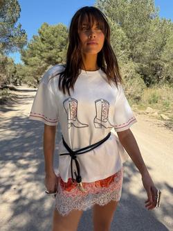 Never Fully Dressed Cotton Blend Cowboy Boots T-Shirt, White, White